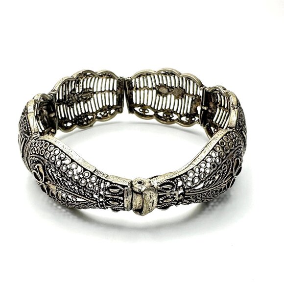 Vintage Filigree Hinged Clamper Bracelet — Ornate Ottoman Design — EUC - Picture 2 of 11